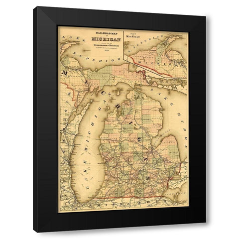 Michigan 1876 Black Modern Wood Framed Art Print with Double Matting by Vintage Maps