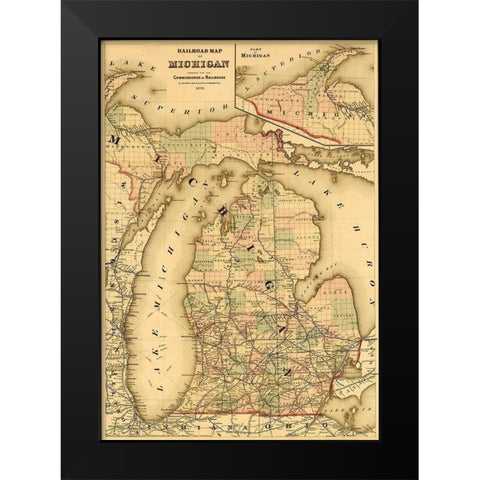 Michigan 1876 Black Modern Wood Framed Art Print by Vintage Maps