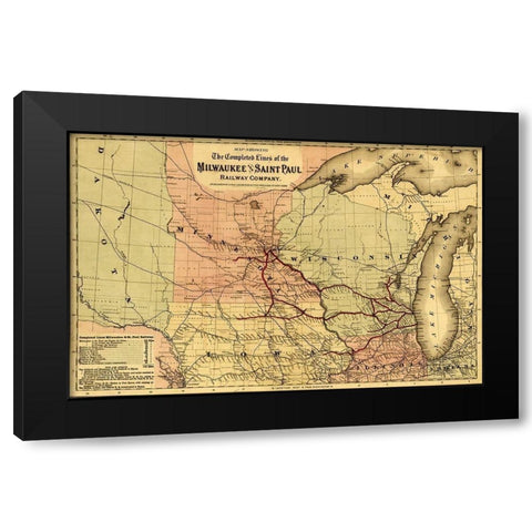 Milwaukee and Saint Paul Railway 1872 Black Modern Wood Framed Art Print with Double Matting by Vintage Maps