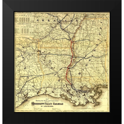 Mississippi Valley Railroad of Louisiana 1872 Black Modern Wood Framed Art Print by Vintage Maps