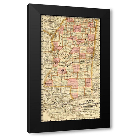 Mississippi State 1878 Black Modern Wood Framed Art Print with Double Matting by Vintage Maps