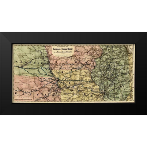 Missouri River at St Joseph 1872 Black Modern Wood Framed Art Print by Vintage Maps