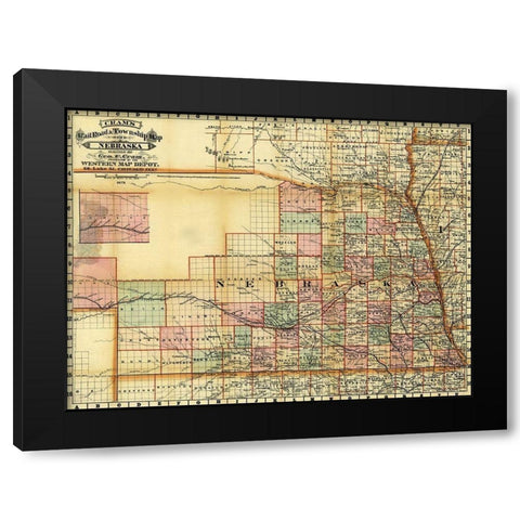 Nebraska 1878 Black Modern Wood Framed Art Print by Vintage Maps