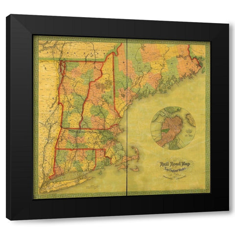 New England States 1854 Black Modern Wood Framed Art Print with Double Matting by Vintage Maps