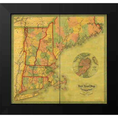 New England States 1854 Black Modern Wood Framed Art Print by Vintage Maps