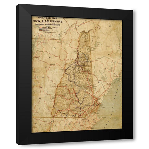 New Hampshire 1894 Black Modern Wood Framed Art Print with Double Matting by Vintage Maps