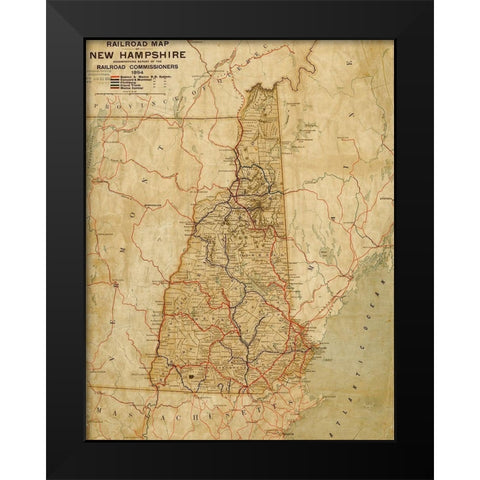 New Hampshire 1894 Black Modern Wood Framed Art Print by Vintage Maps