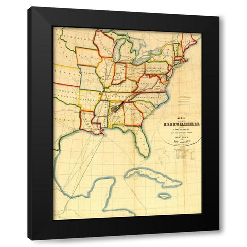 NE and SW Alabama Railroad 1850 Black Modern Wood Framed Art Print with Double Matting by Vintage Maps