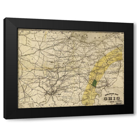 Ohio 1873 Black Modern Wood Framed Art Print with Double Matting by Vintage Maps