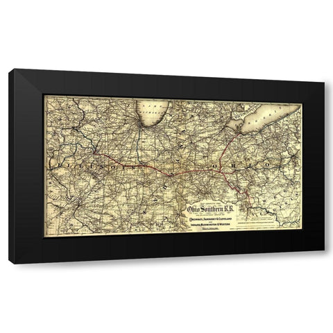 Ohio Southern 1881 Black Modern Wood Framed Art Print with Double Matting by Vintage Maps
