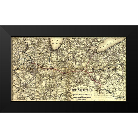 Ohio Southern 1881 Black Modern Wood Framed Art Print by Vintage Maps