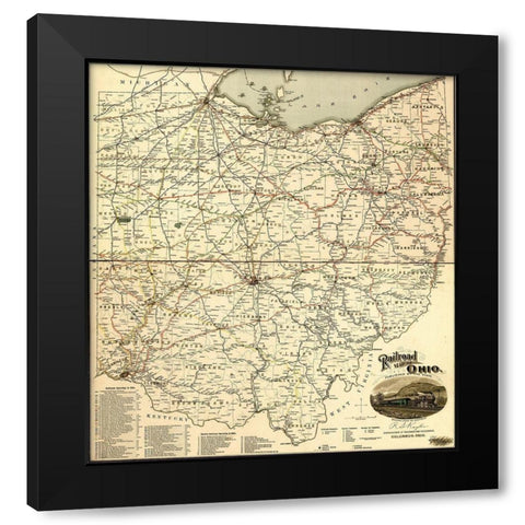 Ohio 1898 Black Modern Wood Framed Art Print with Double Matting by Vintage Maps