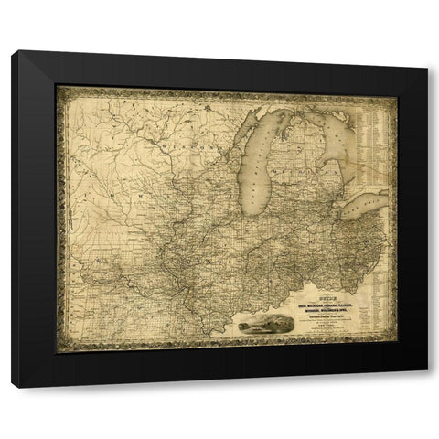 Ohio Michigan Indiana Illinois Missouri Wisconsin and Iowa 1840 Black Modern Wood Framed Art Print by Vintage Maps
