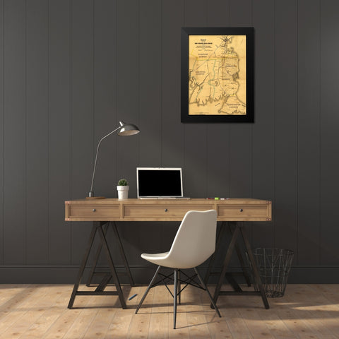 Old Colony Rail Road 1850 Black Modern Wood Framed Art Print by Vintage Maps