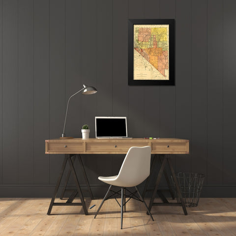 Nevada 1893 Black Modern Wood Framed Art Print by Vintage Maps