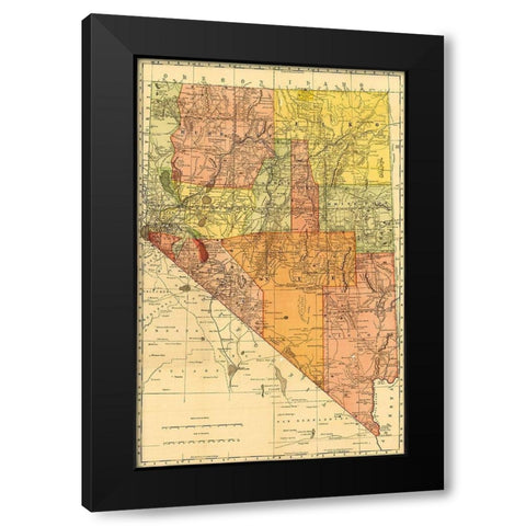 Nevada 1893 Black Modern Wood Framed Art Print with Double Matting by Vintage Maps