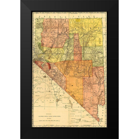 Nevada 1893 Black Modern Wood Framed Art Print by Vintage Maps