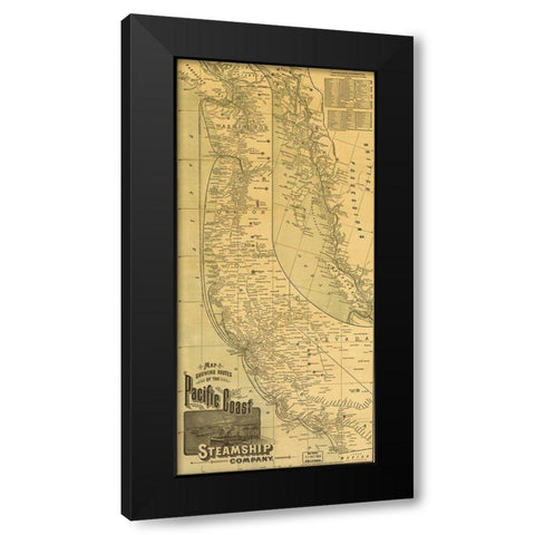 Pacific Coast Steamship Company 1891 Black Modern Wood Framed Art Print with Double Matting by Vintage Maps