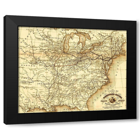 Pennsylvania Central 1854 Black Modern Wood Framed Art Print with Double Matting by Vintage Maps