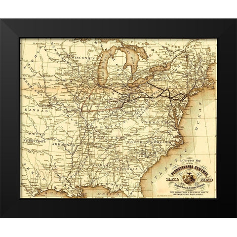 Pennsylvania Central 1854 Black Modern Wood Framed Art Print by Vintage Maps