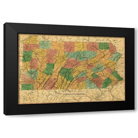 Pennsylvania 1829 Black Modern Wood Framed Art Print with Double Matting by Vintage Maps