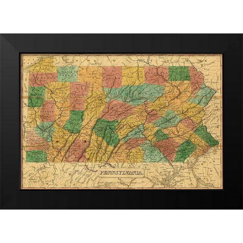 Pennsylvania 1829 Black Modern Wood Framed Art Print by Vintage Maps