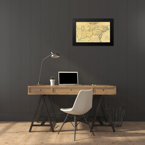 Pennsylvanias great highway and its tributary lines 1850 Black Modern Wood Framed Art Print by Vintage Maps