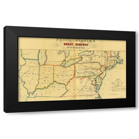 Pennsylvanias great highway and its tributary lines 1850 Black Modern Wood Framed Art Print with Double Matting by Vintage Maps