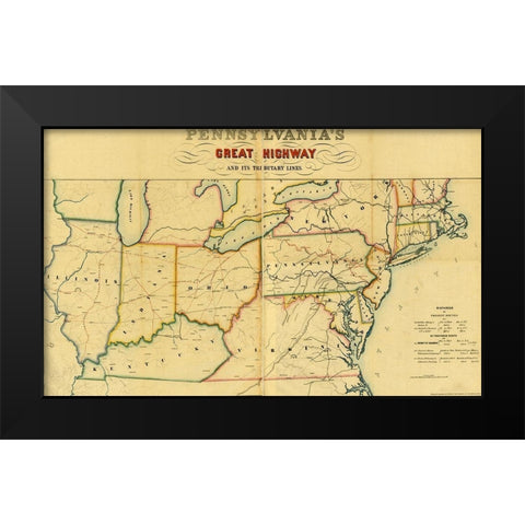 Pennsylvanias great highway and its tributary lines 1850 Black Modern Wood Framed Art Print by Vintage Maps