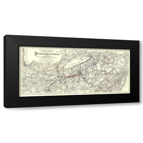 Pittsburgh Marion and Chicago 1887 Black Modern Wood Framed Art Print with Double Matting by Vintage Maps