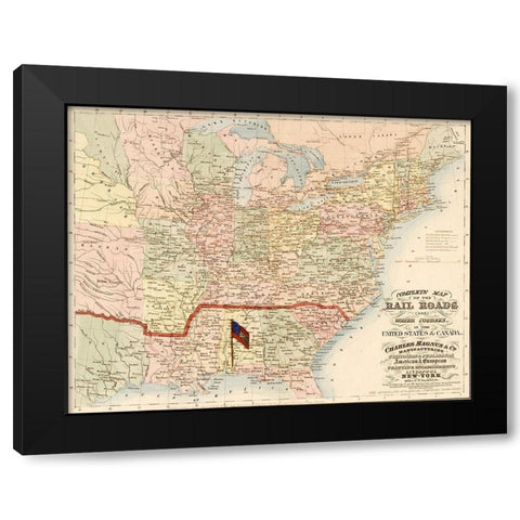 Railroads and water courses in the United Sates and Canada Black Modern Wood Framed Art Print with Double Matting by Vintage Maps