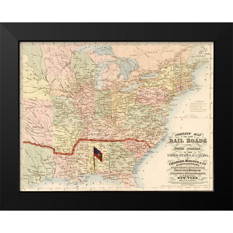 Railroads and water courses in the United Sates and Canada Black Modern Wood Framed Art Print by Vintage Maps