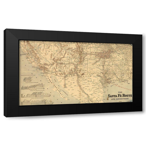 Atchison Topeka and Santa FÃ© Railroad  Black Modern Wood Framed Art Print by Vintage Maps