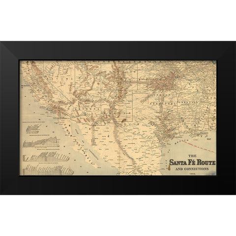 Atchison Topeka and Santa FÃ© Railroad  Black Modern Wood Framed Art Print by Vintage Maps