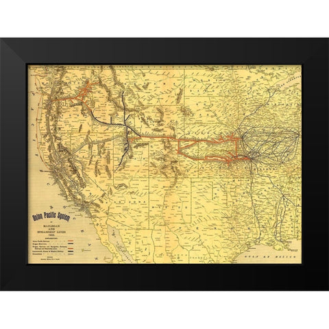 Union Pacific system of railroad and steamship lines 1900 Black Modern Wood Framed Art Print by Vintage Maps