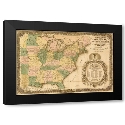 Railroad map of the United States 1858 Black Modern Wood Framed Art Print with Double Matting by Vintage Maps