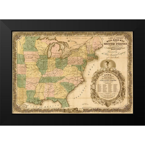 Railroad map of the United States 1858 Black Modern Wood Framed Art Print by Vintage Maps