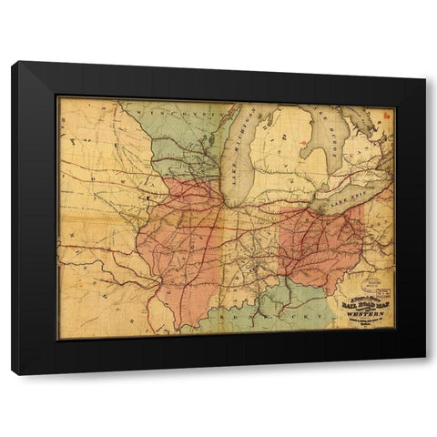 Travelers Edition Road Map 1859 Black Modern Wood Framed Art Print by Vintage Maps