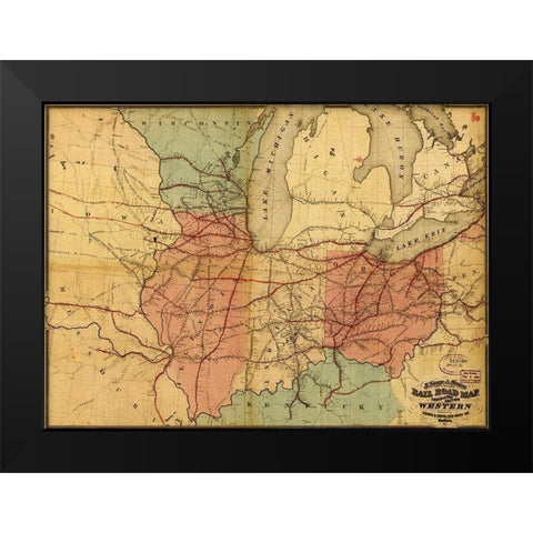 Travelers Edition Road Map 1859 Black Modern Wood Framed Art Print by Vintage Maps
