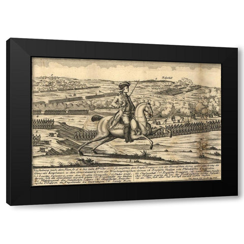 English General Howes Troops with German General Knypehausen 1777 Black Modern Wood Framed Art Print by Vintage Maps