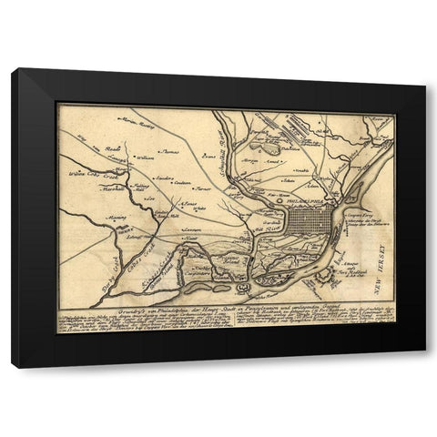 Philadelphia in the War 1777 Black Modern Wood Framed Art Print by Vintage Maps