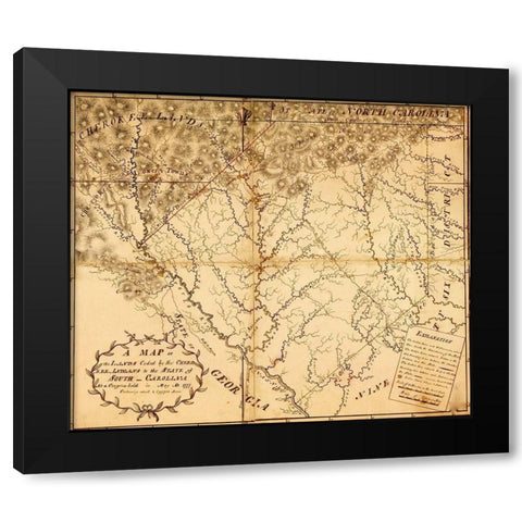Carolina provide Indian Lands 1777 Black Modern Wood Framed Art Print by Vintage Maps