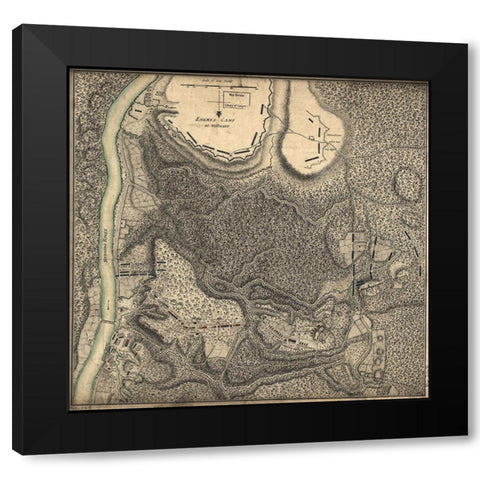 Bemus Heights Near Hudson River 1777 Black Modern Wood Framed Art Print with Double Matting by Vintage Maps