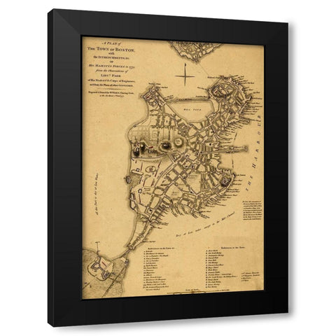 Boston in 1775 Black Modern Wood Framed Art Print with Double Matting by Vintage Maps