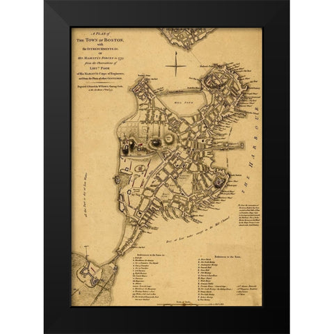 Boston in 1775 Black Modern Wood Framed Art Print by Vintage Maps