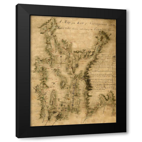 Narragansett Bay 1777 Black Modern Wood Framed Art Print with Double Matting by Vintage Maps