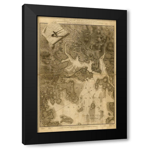 Boston Massachusetts 1777 Black Modern Wood Framed Art Print by Vintage Maps