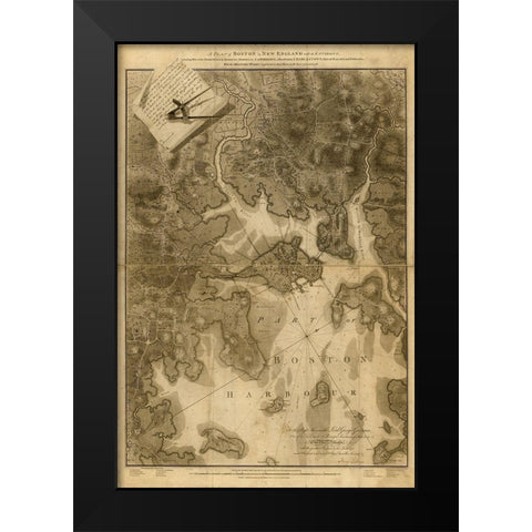 Boston Massachusetts 1777 Black Modern Wood Framed Art Print by Vintage Maps