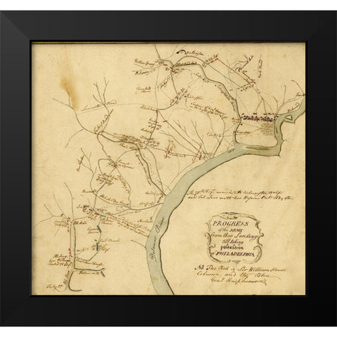 Progress of the army from their landing till taking possession of Philadelphia 1777 Black Modern Wood Framed Art Print by Vintage Maps