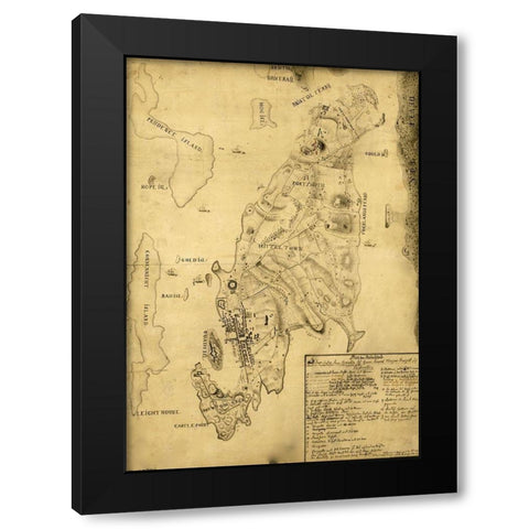 Rhode Island 1777 Black Modern Wood Framed Art Print with Double Matting by Vintage Maps